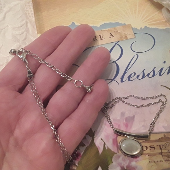 STERLING 925 DOUBLE CHAIN WITH/MOP SLIDE NECKLACE - Picture 7 of 8